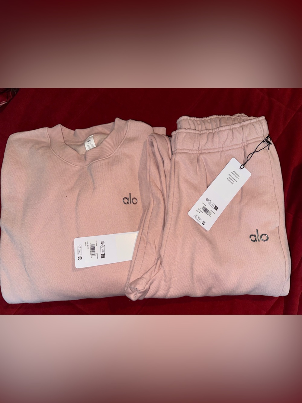 ALO Yoga women’s Pale Pink Sweatshirt & Joggers Set